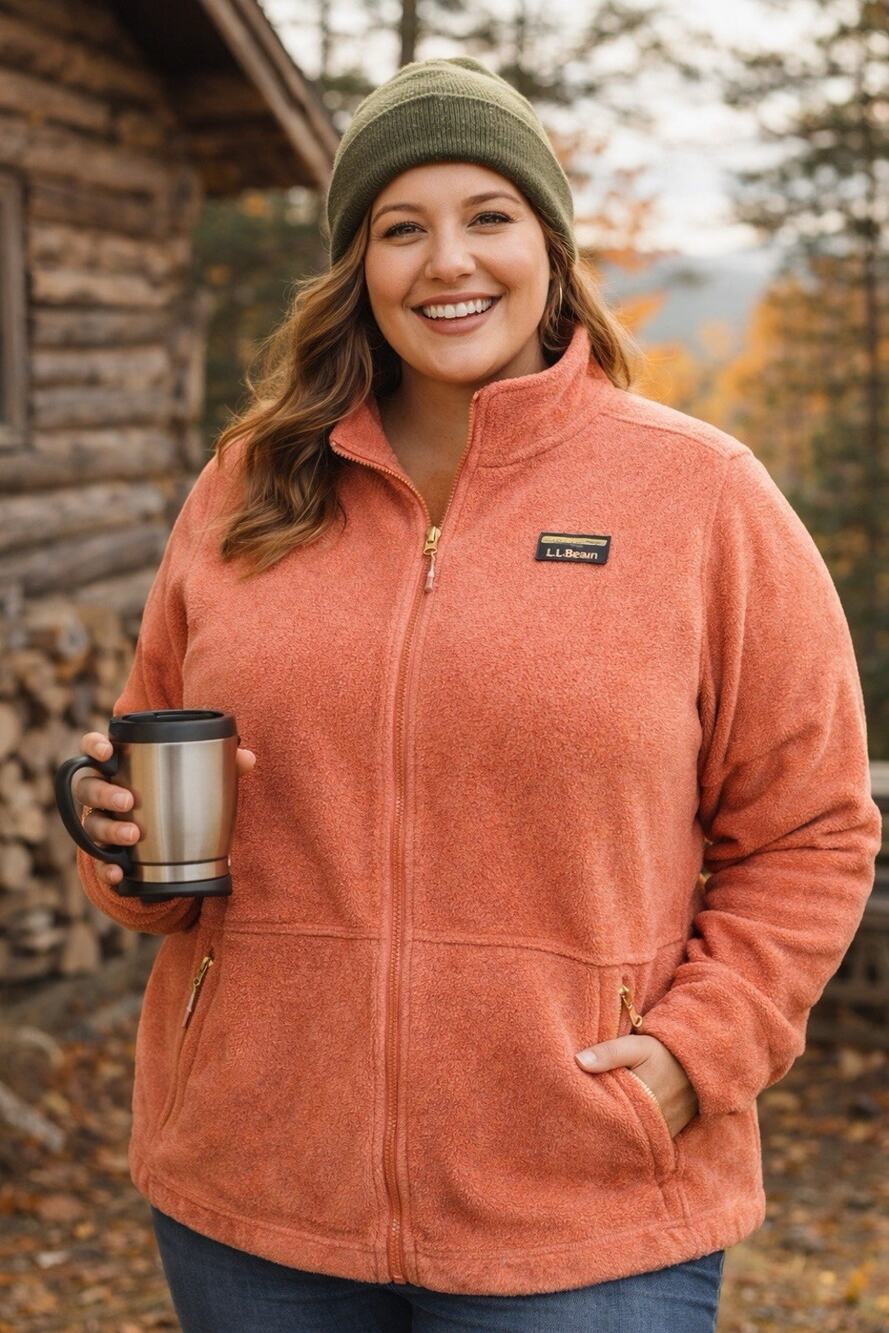 L.L. Bean Women’s Sz 1x Sweater Fleece Sherpa Full-Zip Jacket Rust Orange Salmon